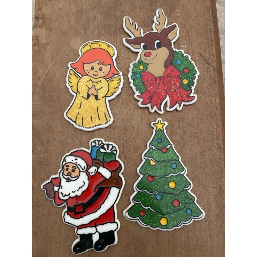 Lot of 4 Vintage Christmas Holiday Refrigerator Magnets Santa Angel Tree Rudolph